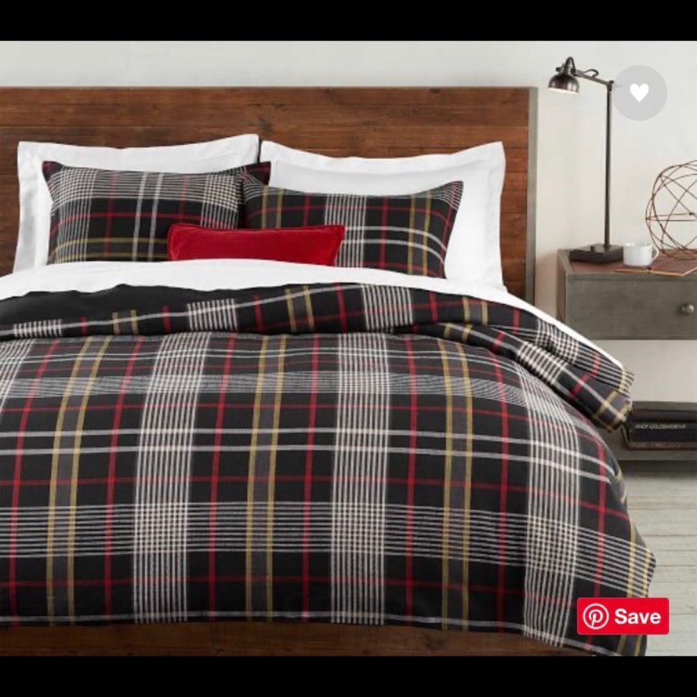 Pottery Barn Plaid Duvet Cover in Black, Red, and Yellow